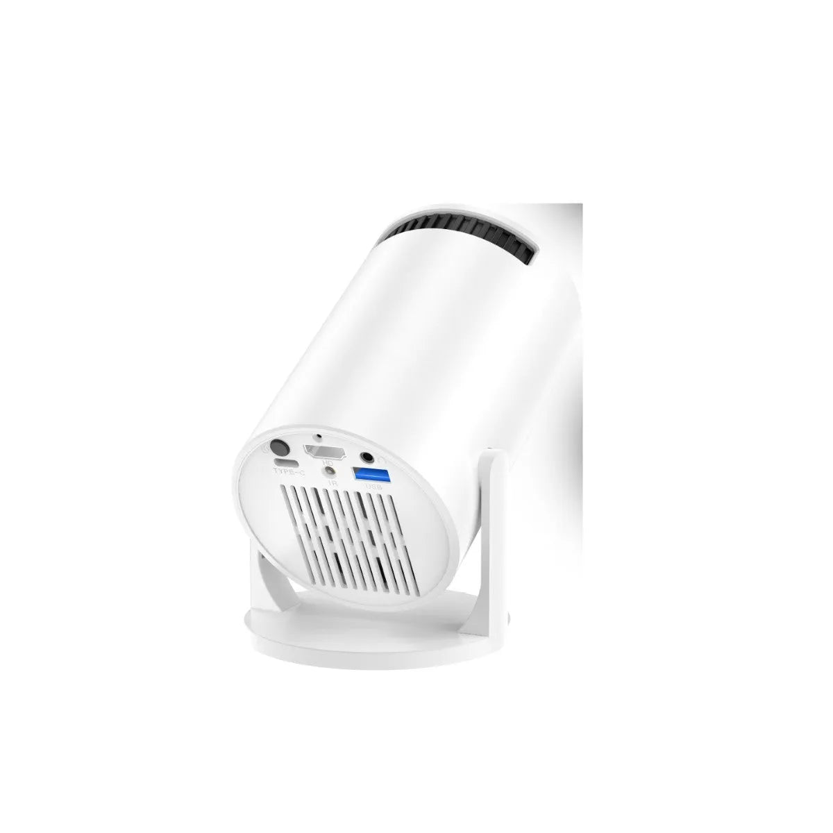White portable mini projector with wireless HD projection capabilities for home viewing