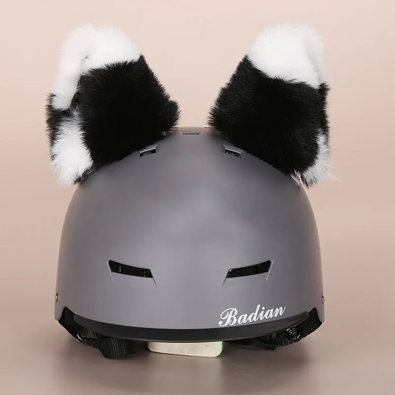 Plush helmet cover with cartoon ear decorations for cycling and costume use