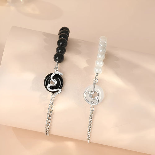 925 sterling silver couple bracelet with snake zodiac design and secure buckle in new Chinese style