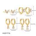 Geometric square earring set for women with zircon accents in gold or silver electroplated finish