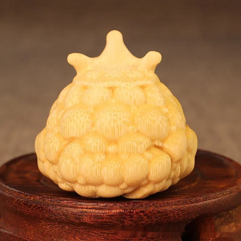 Solid bamboo carving crown princess toad ornament with handcrafted details