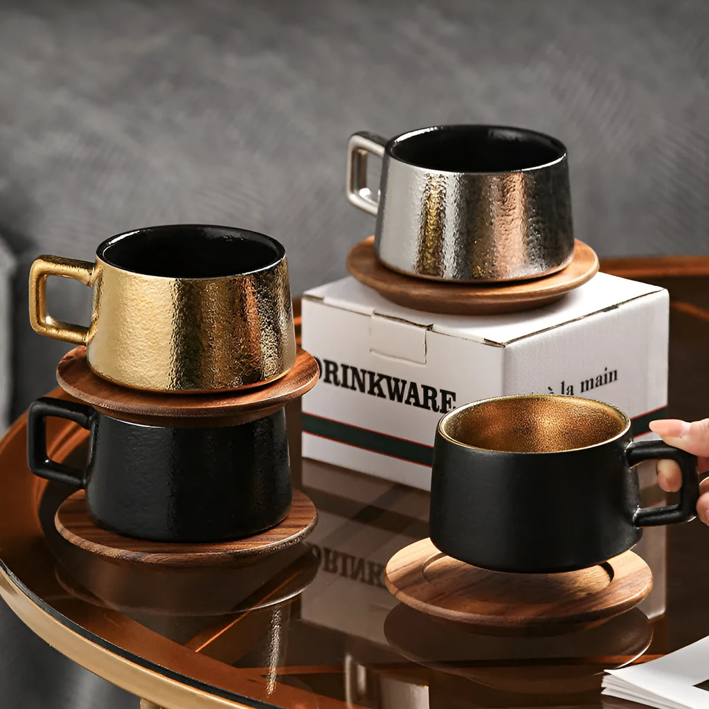 Office gift tumbler set with gold-plated gift box and 250ml capacity coffee cup
