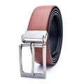 Men's brown and black genuine cowhide leather belt with a rotating alloy pin buckle