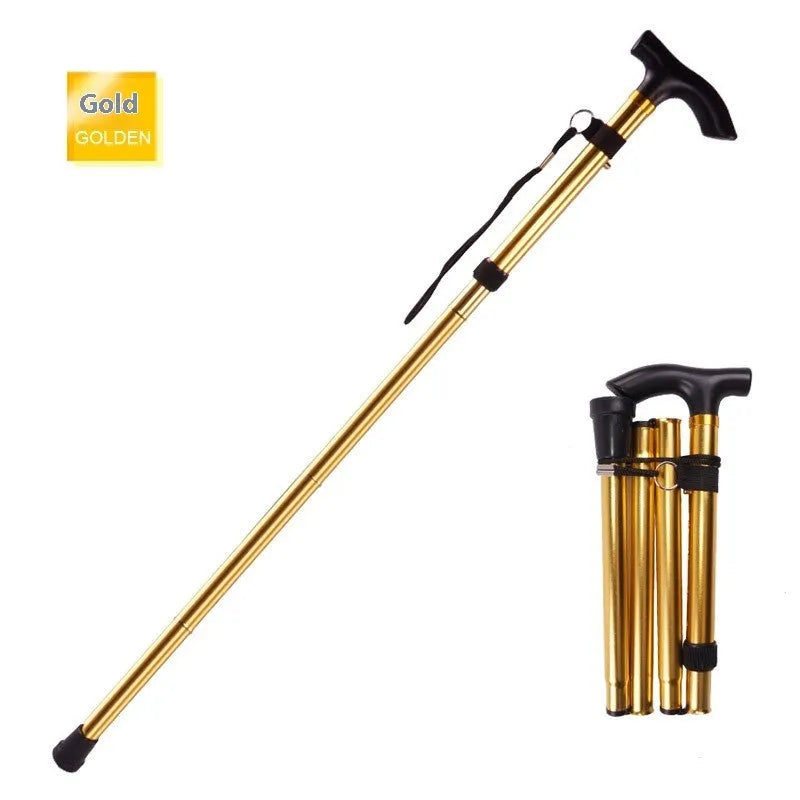 Aluminium folding walking stick with adjustable height and non-slip rubber tip