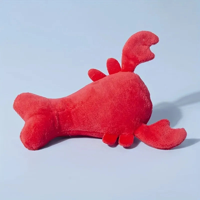 Red lobster squeaky dog toy for small and medium breeds with bite-resistant rubber construction