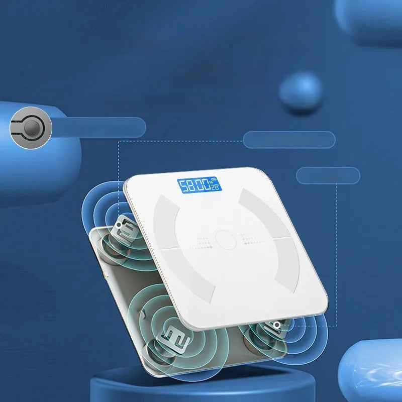 Smart Bluetooth body fat scale in white, black or pink colours with weight and body composition measurement