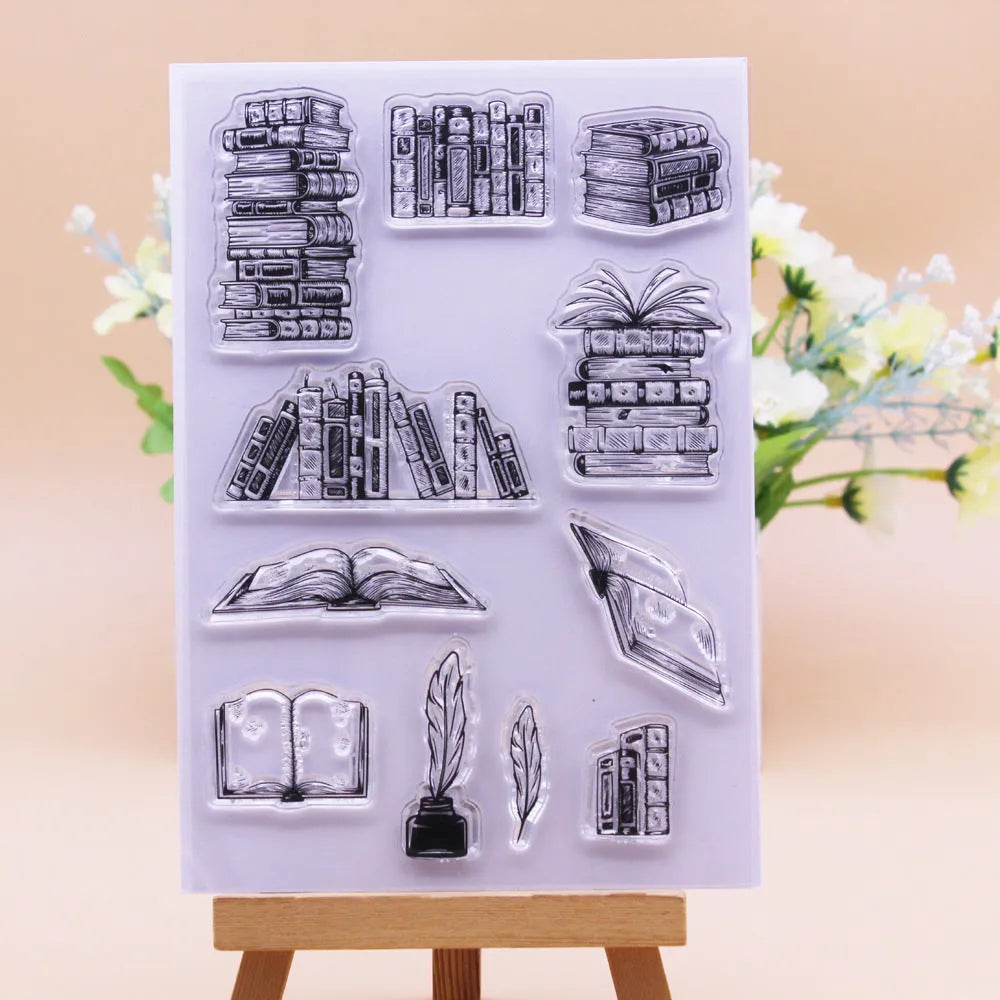 Portable transparent self-adhesive silicone stamp with white seal pattern for greeting cards