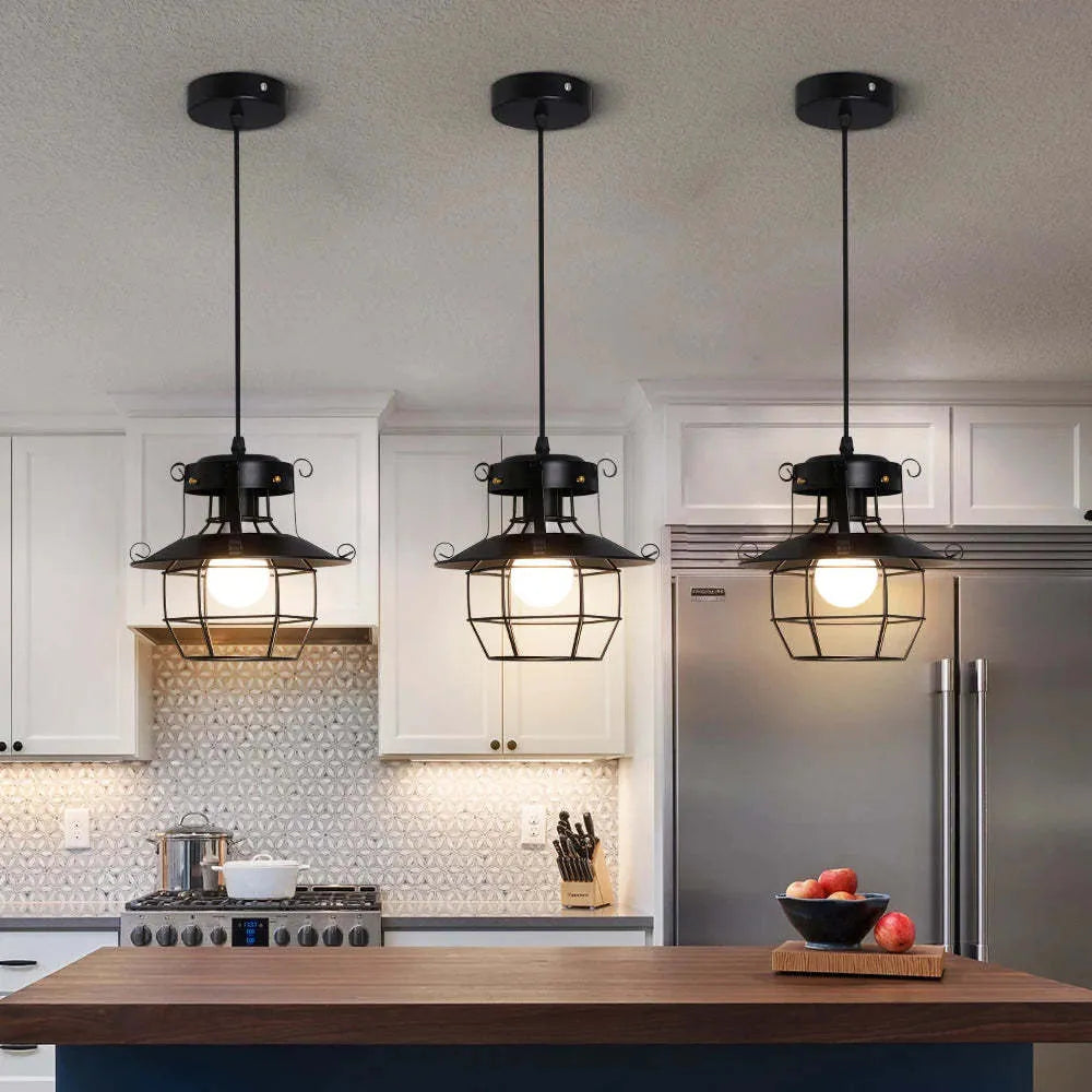 American retro-style single-head iron droplight with a lantern-shaped shade.