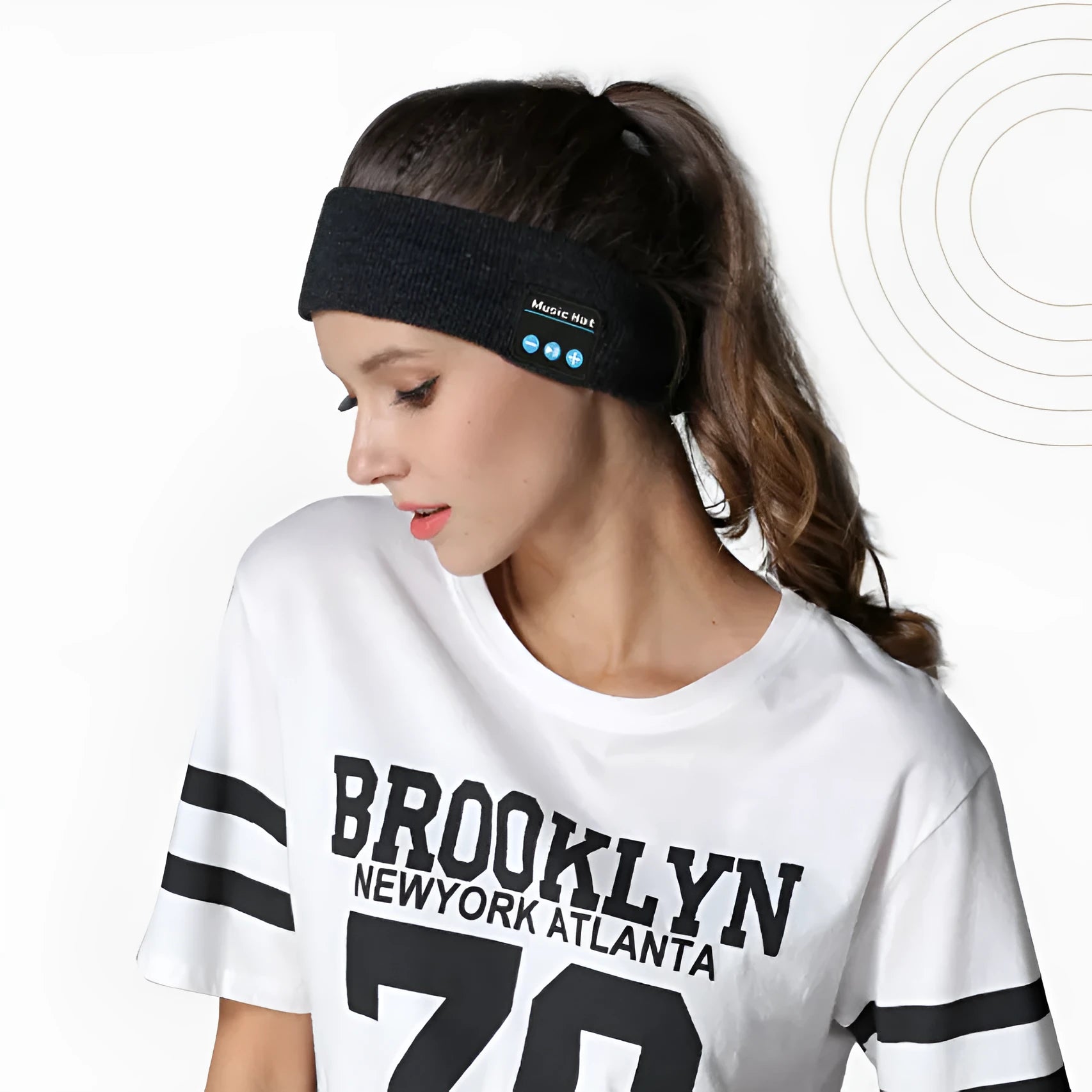 Black Bluetooth 5.4 eye mask and sports scarf headband with removable washable fabric