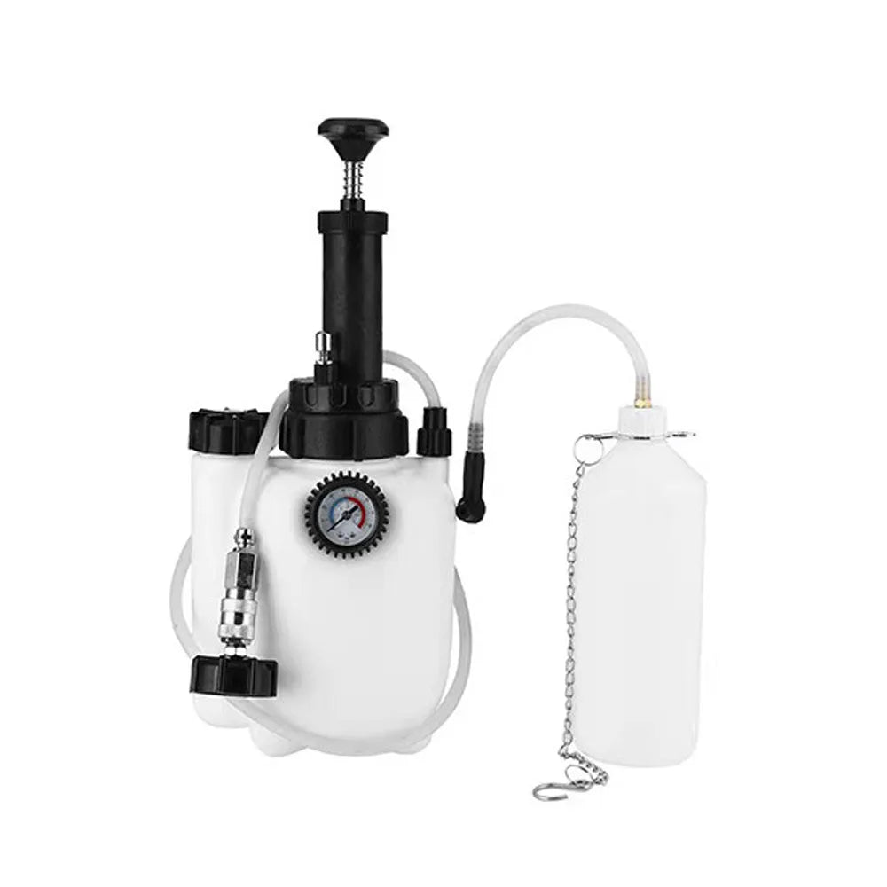 White 3L brake oil tank replacement tool with copper tubing for automotive brake fluid changes