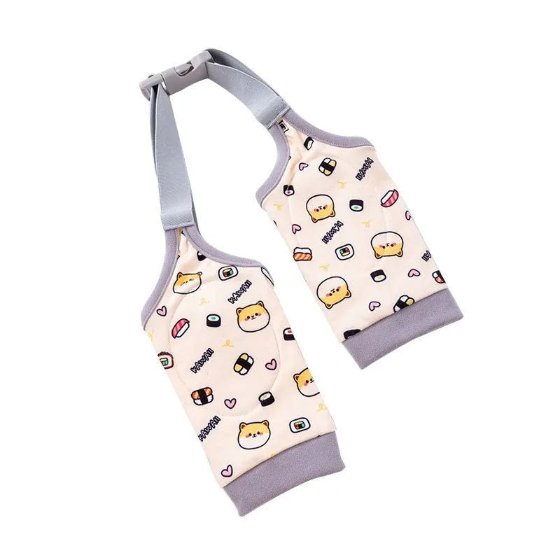 Adjustable dog knee protector with extra-thick elbow padding and matching scarf on medium breed dog
