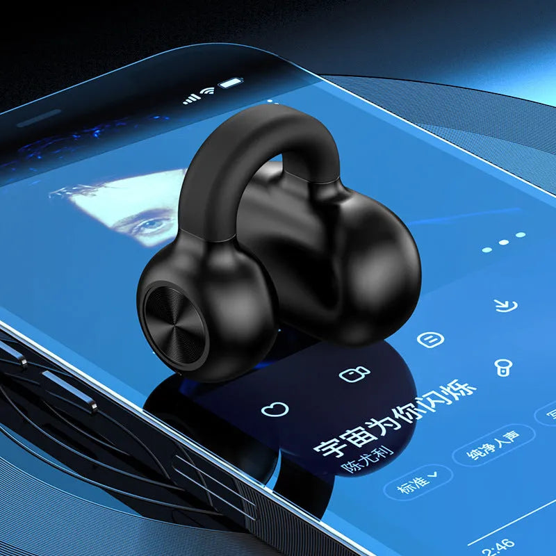Wireless Bluetooth clip-on headset with bone conduction technology in black and white colour options