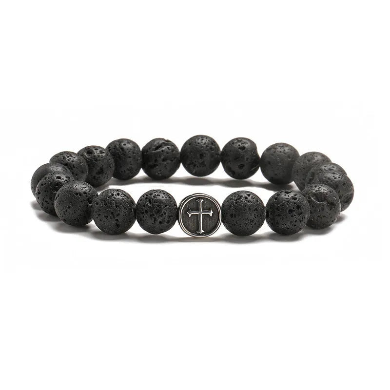 Volcanic brown agate geometric bead bracelet with stainless steel clasp