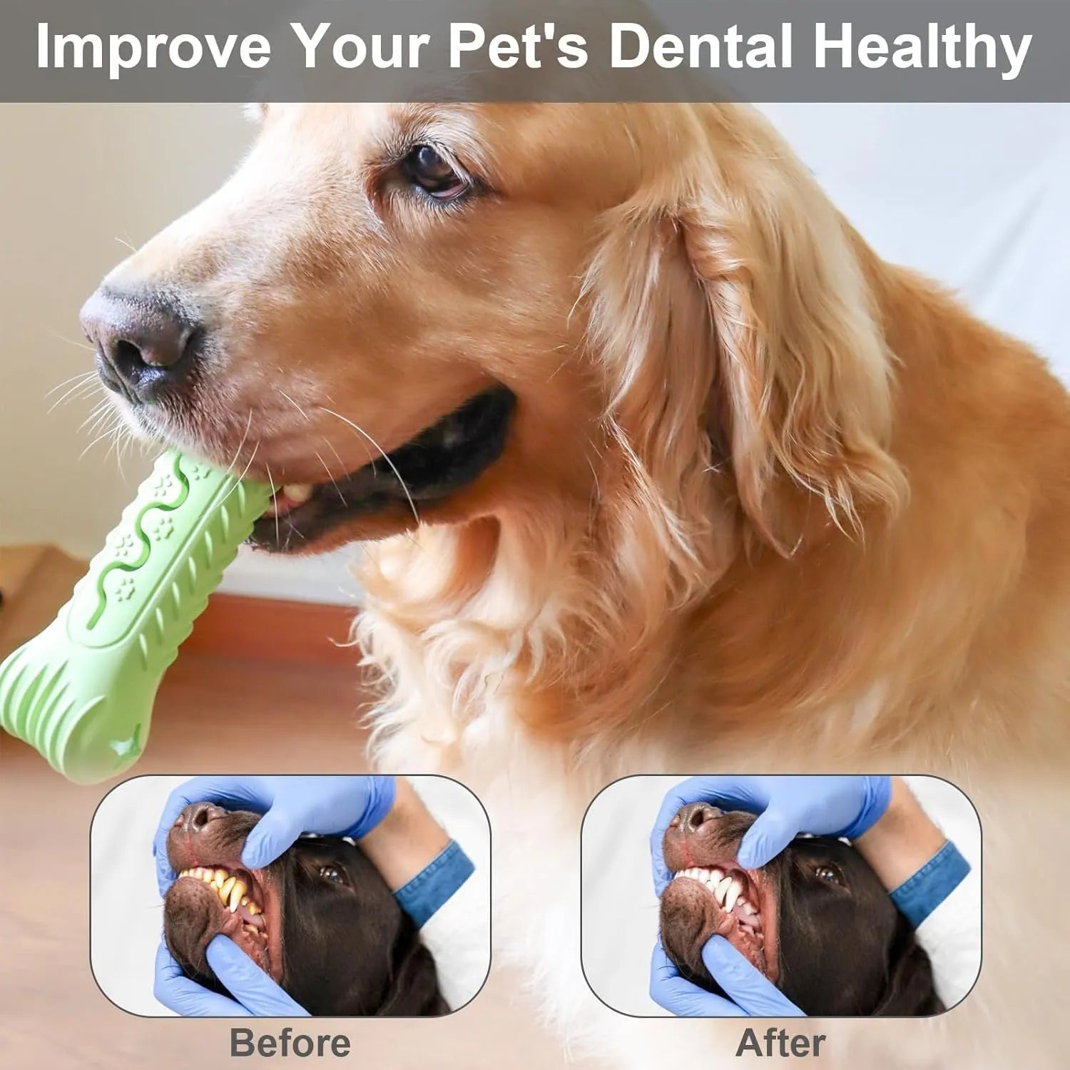 Blue natural rubber bone-shaped dog chew toy for aggressive chewers on a white background.