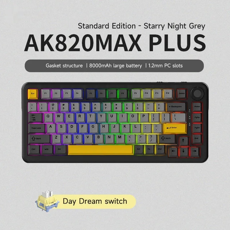75% compact wireless mechanical keyboard in black, grey and yellow colour options