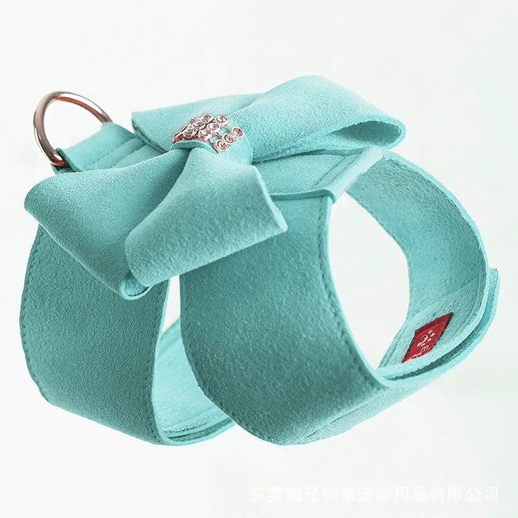 Cute fashion bowknot puppy chest strap harness in microfiber material with size options