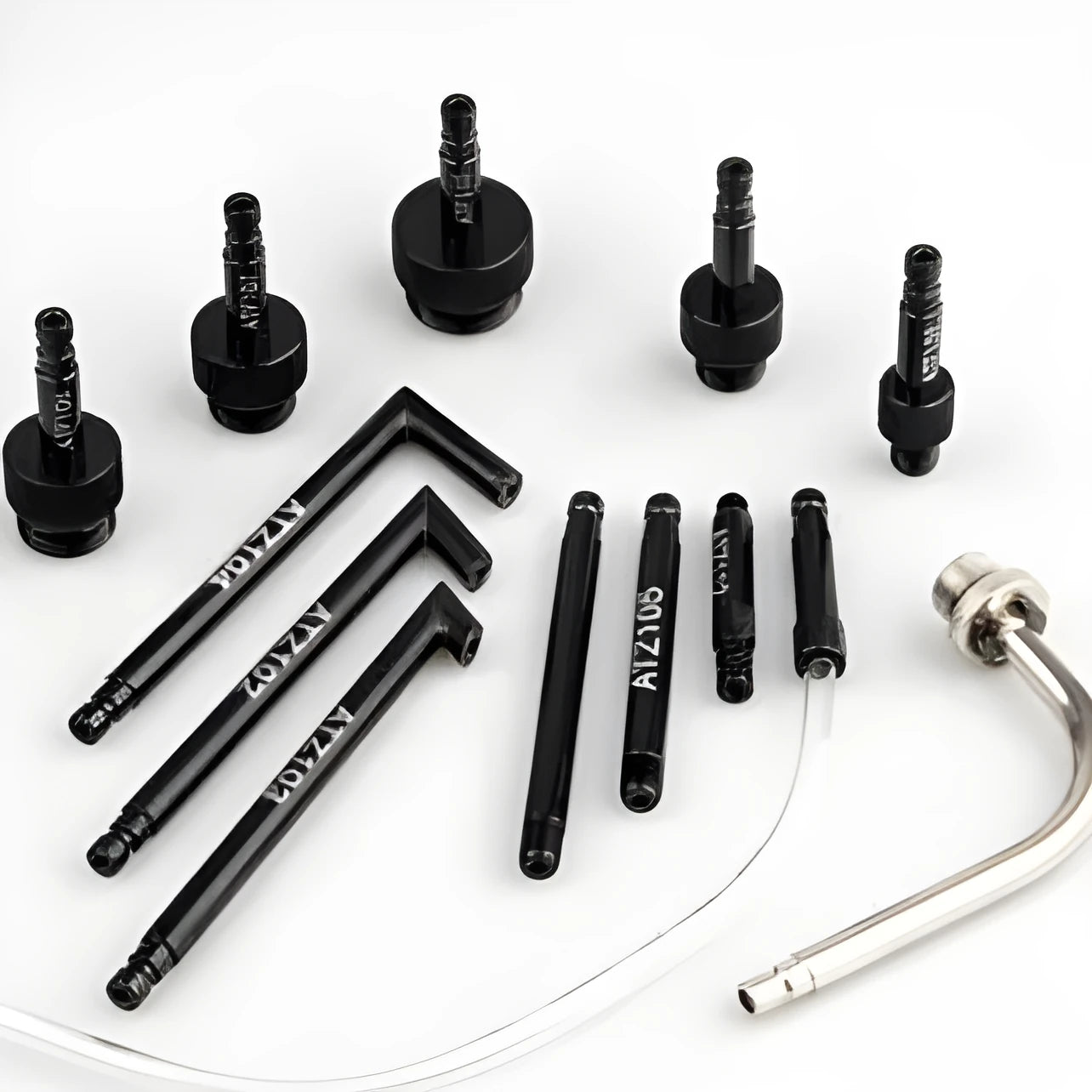 Automatic transmission oil refuelling machine with transmission injector tool and multiple adapters in 13-piece kit