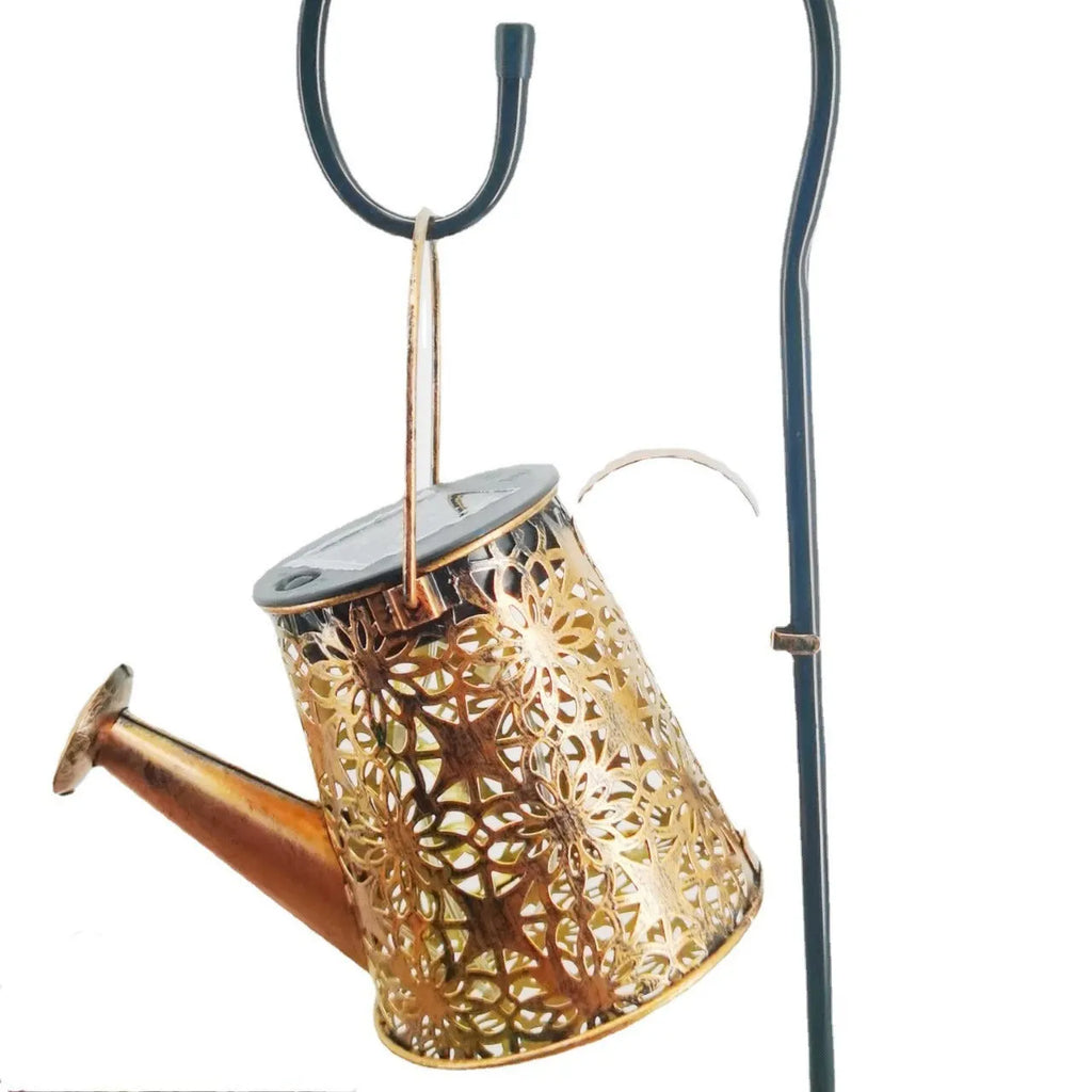 Solar-powered butterfly design kettle light for outdoor garden decoration with wrought iron construction