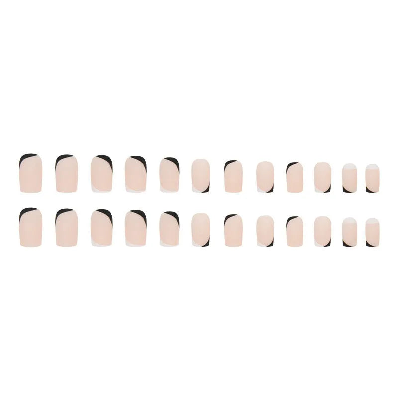 Black and white frosted nail wraps with mandarin duck colour design for French manicure styling