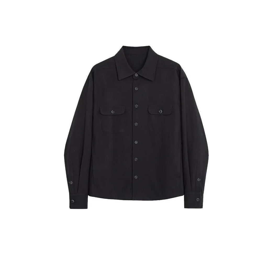 Men's cotton blend long sleeve shirt with simple lapel in light sand rice colour