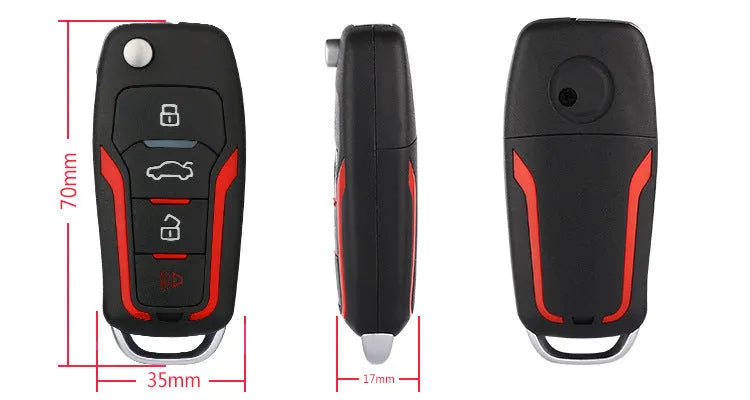 Red and frosted black car alarm system with remote control units for 3000m vehicle security monitoring