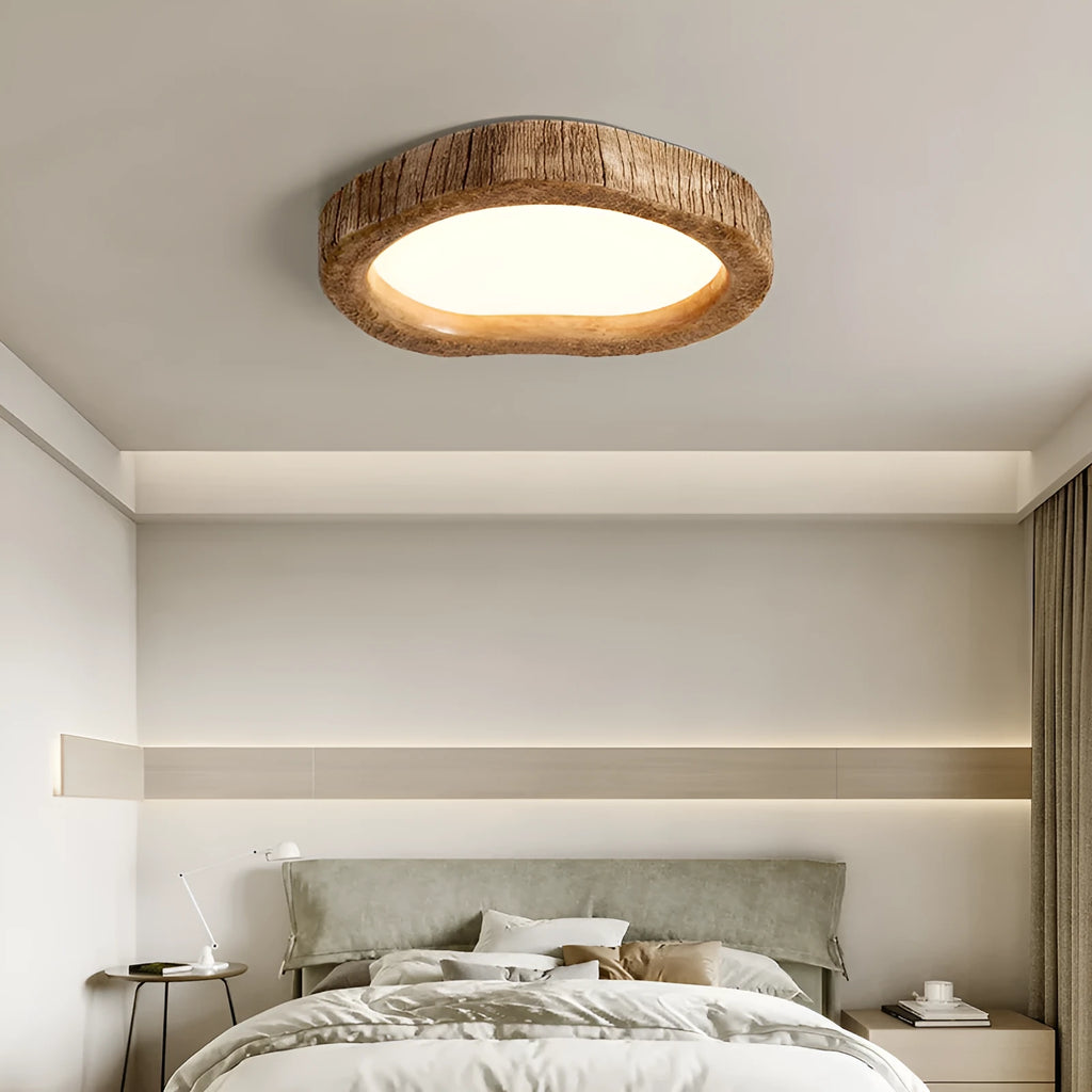 Chinese style wood grain ceiling lamp with circular design and LED lighting