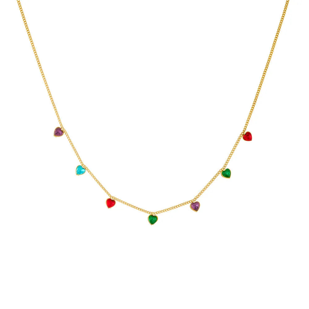 Women's gold electroplated stainless steel necklace with heart pendant on 41-50cm adjustable chain