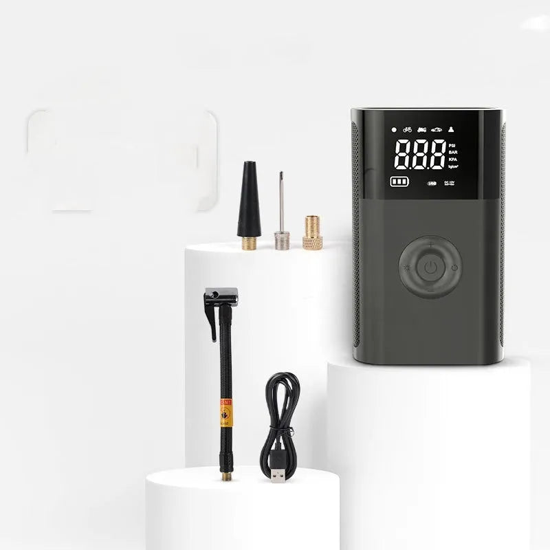 Wireless digital tyre inflator with LCD display showing pressure reading