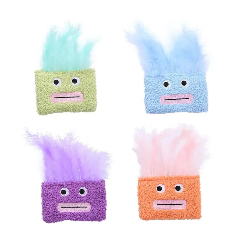 Colourful catnip plush toy shaped like an exploding head with a big open mouth