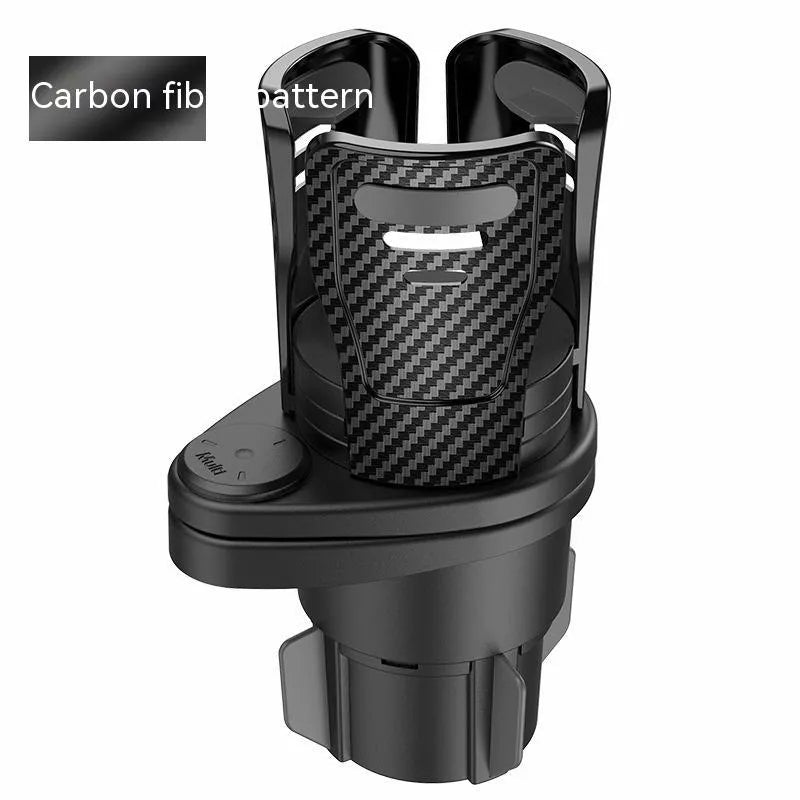 Second generation car cup holder upgrade in carbon fibre and matte black ABS plastic