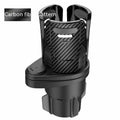 Second generation car cup holder upgrade in carbon fibre and matte black ABS plastic