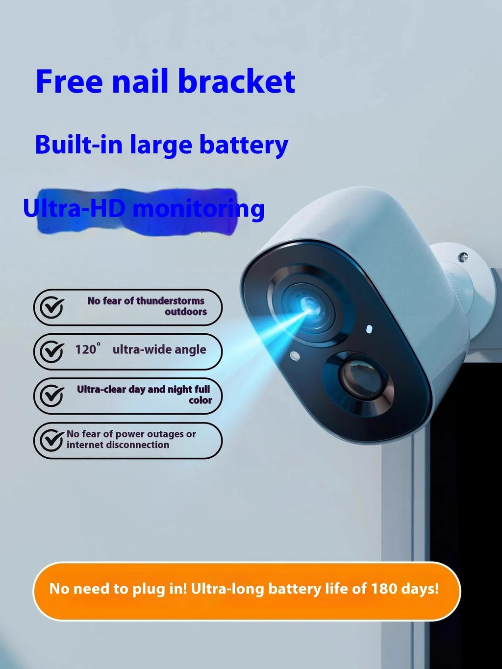 Battery-powered wireless surveillance camera with Wi-Fi connectivity and plug-in installation design