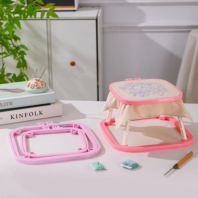 Double-layer ABS desktop embroidery frame stand with cotton cloth panels, adjustable, small and large sizes, five colours