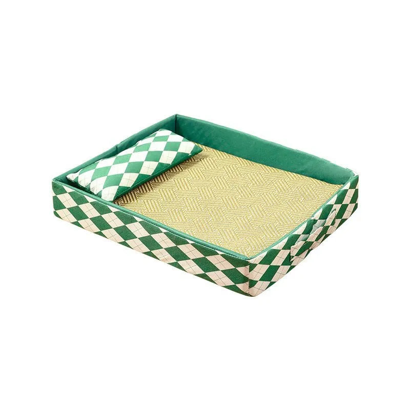 Rattan cat litter mat bed in blue colour with open-weave design for litter sifting