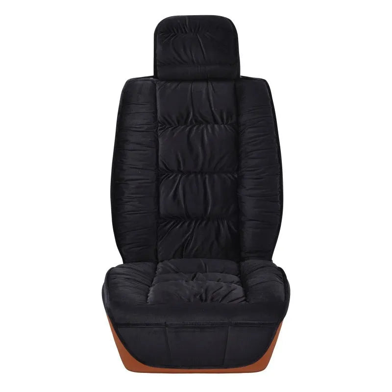 Winter car seat cushion with plush surface in grey colour on car seat