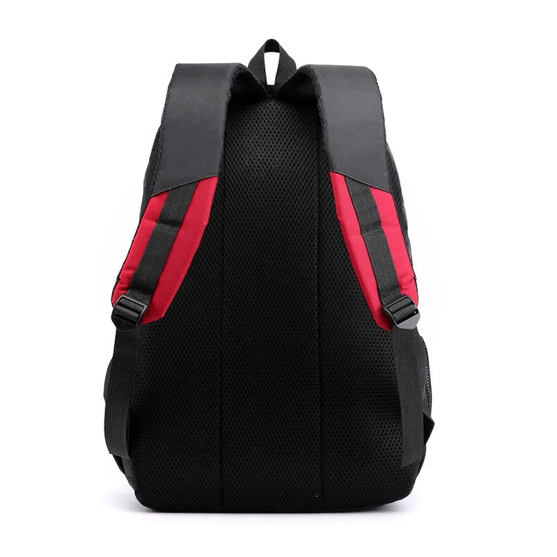 Waterproof nylon high school backpack with airpillow straps in black, blue, gray, and red colour options