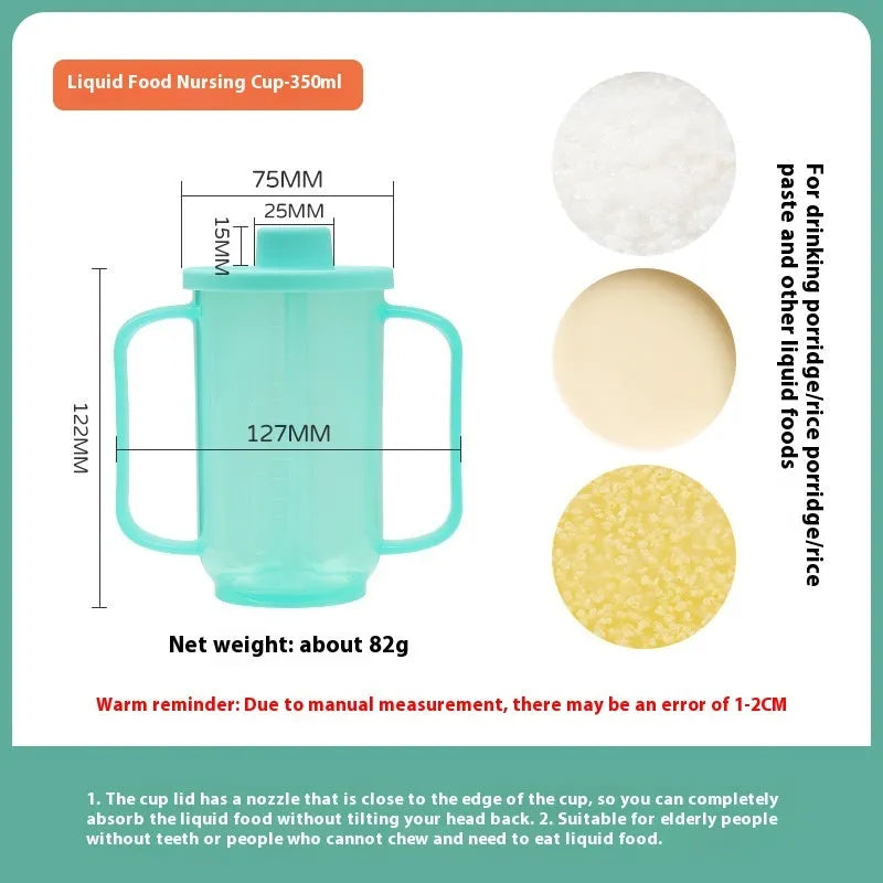 Oblique mouth anti-choke bedside drinking cup with handle and lid in PP plastic material