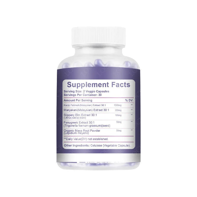 Bottle of 60 vaginal capsule supplements for adult women's intimate health