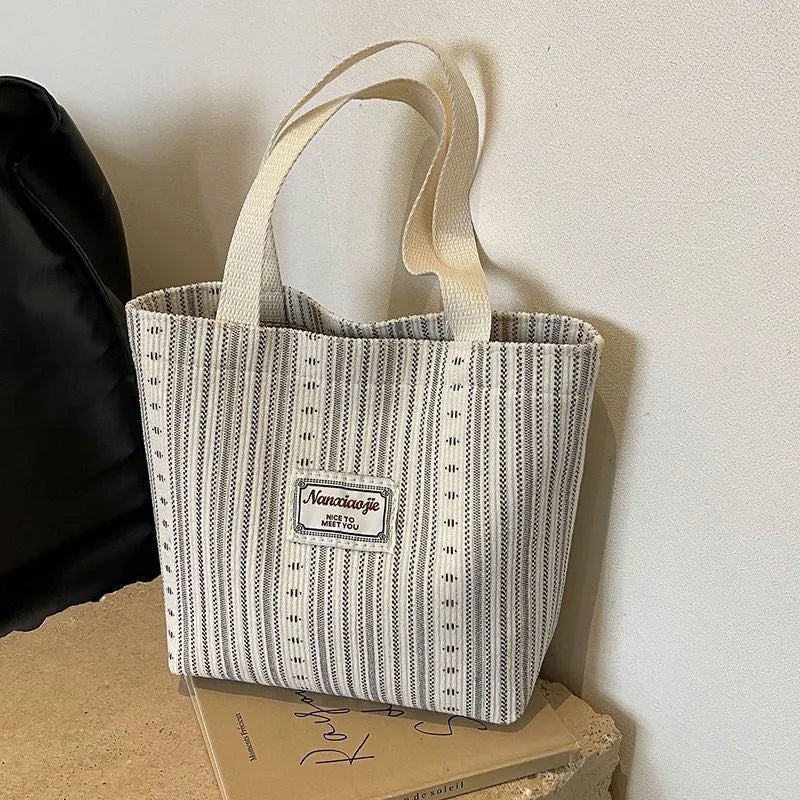 Japanese style corduroy handbag in dark brown, gray, or ivory white with large capacity for daily use