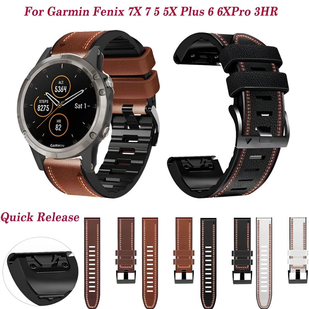 Silicone skin patch quick release watchband in black and brown for Garmin Fenix 7X 6X 5X series