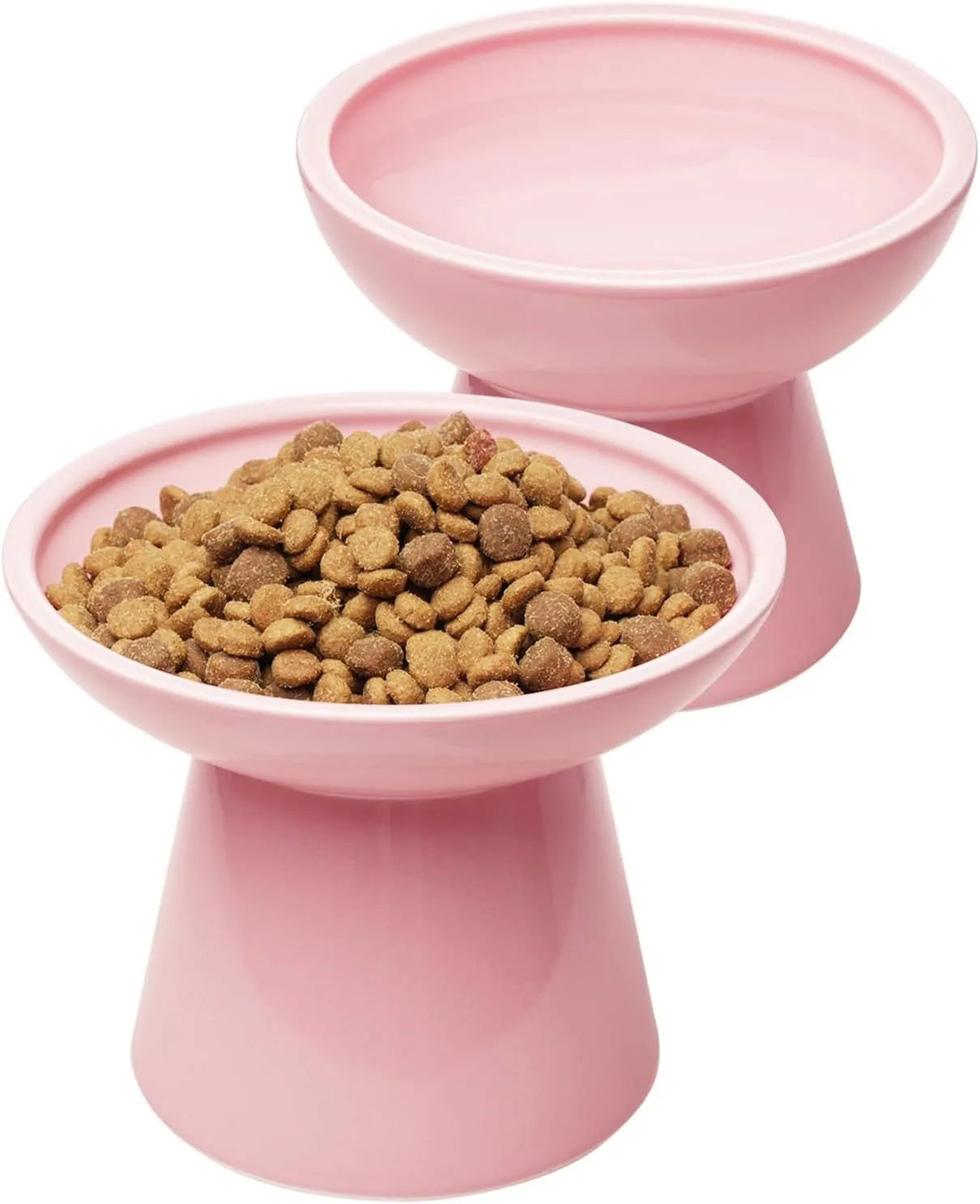 Ceramic elevated cat food bowl with wide shallow 16cm design in blue colour