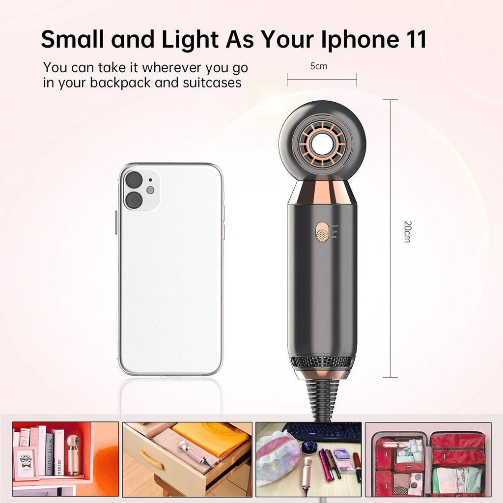 Foldable handle hair dryer with speed controls and hot cold air functions