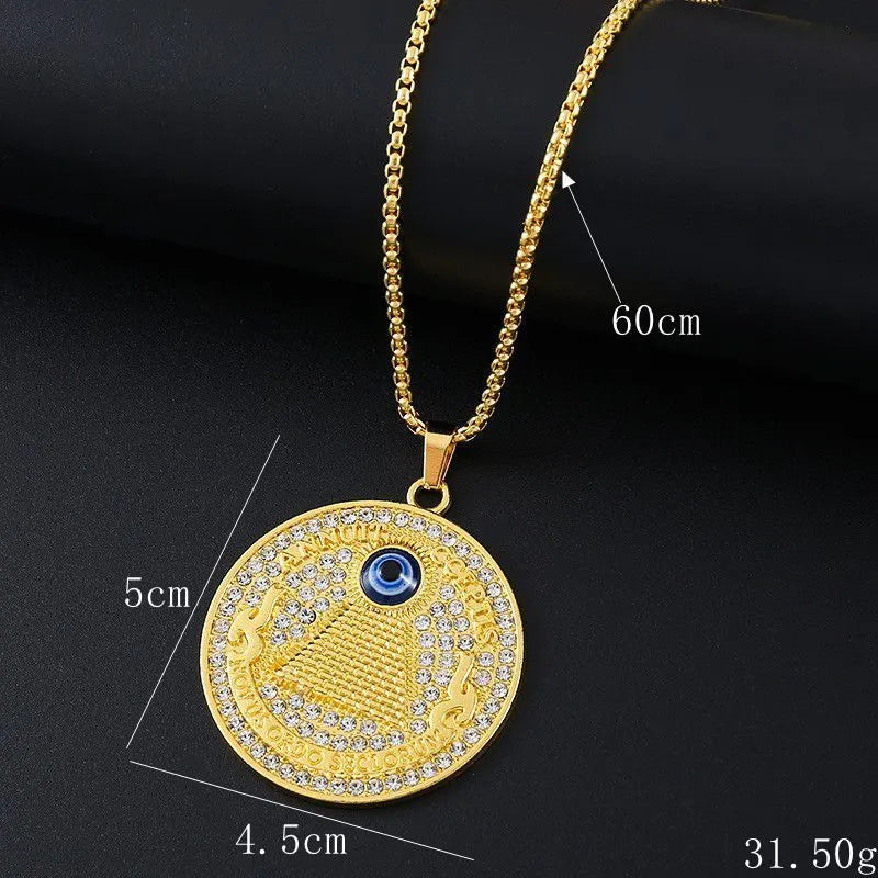 Gold geometric pendant necklace with zircon stones for women
