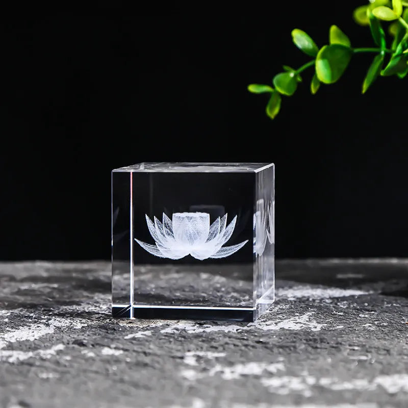 White crystal cube ornament in square sizes from 40mm to 80mm for desktop and shelf display