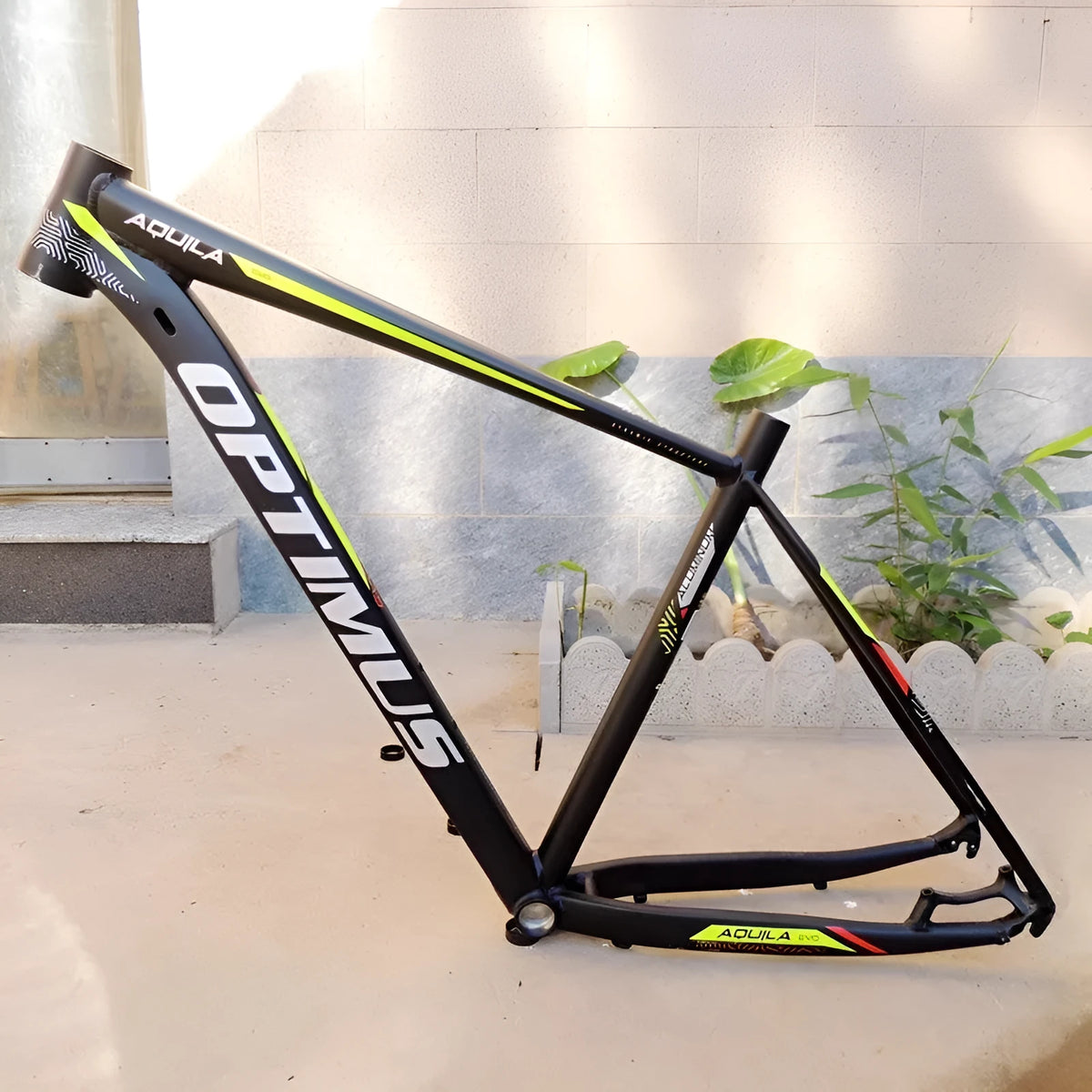 Black Green 29-inch aluminium mountain bike frame with internal cable routing and disc brake mount.