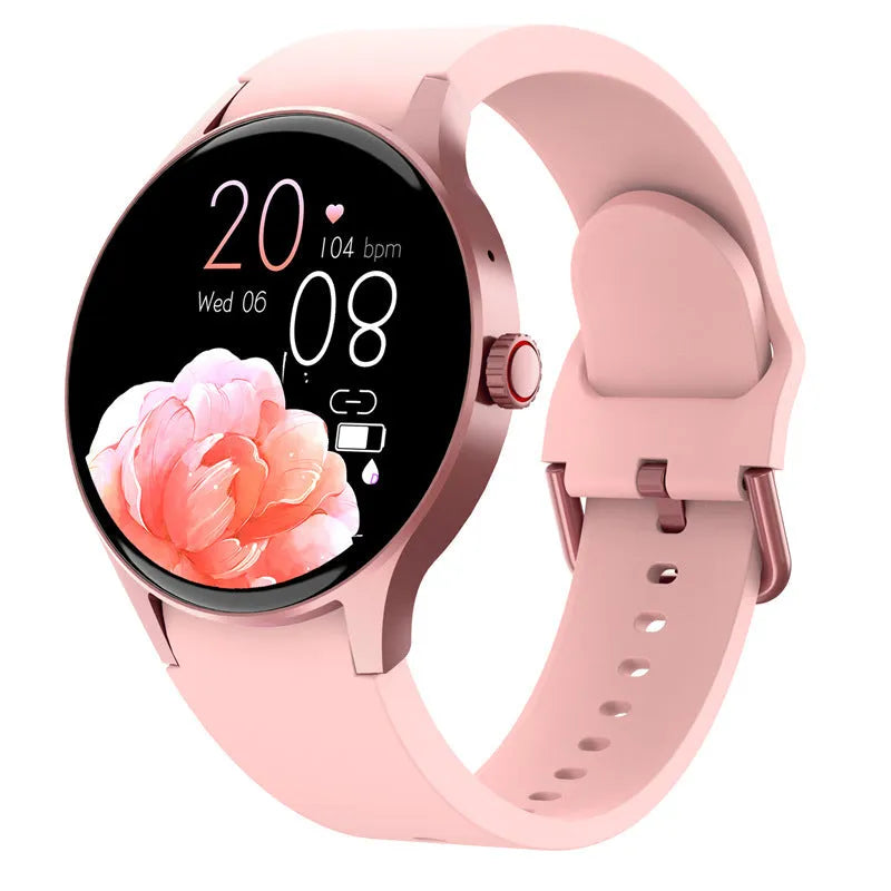 46mm smart sport watch with round touch screen in black, blue, pink, or red colour options