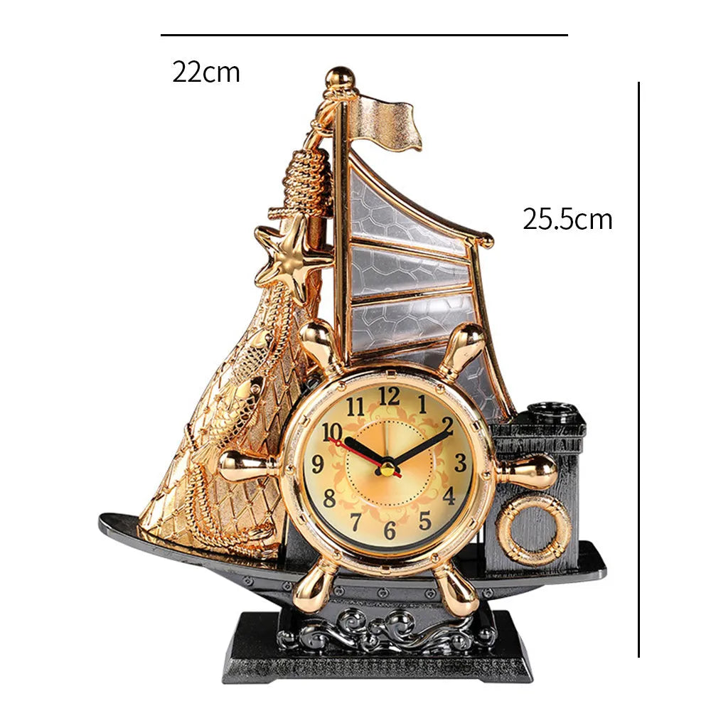 Gold or silver fashionable bedroom alarm clock on a bedside table.