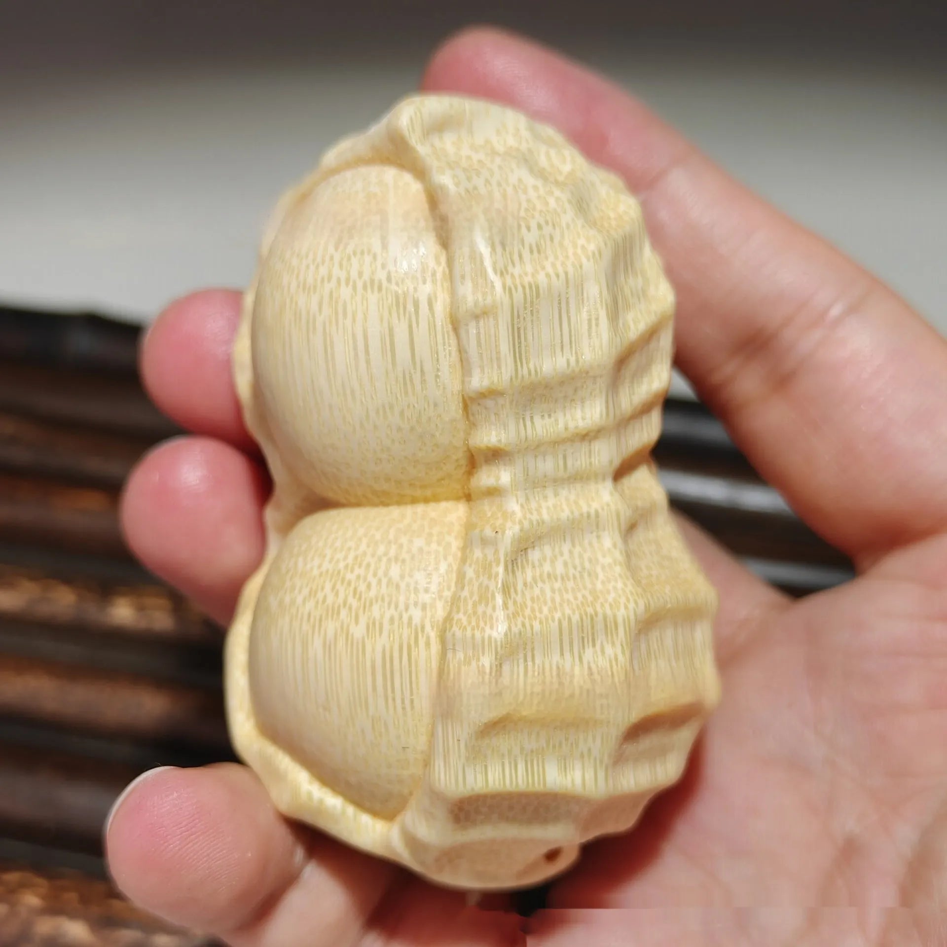 Solid bamboo carving peanut ornament in modern simplicity style for gift giving