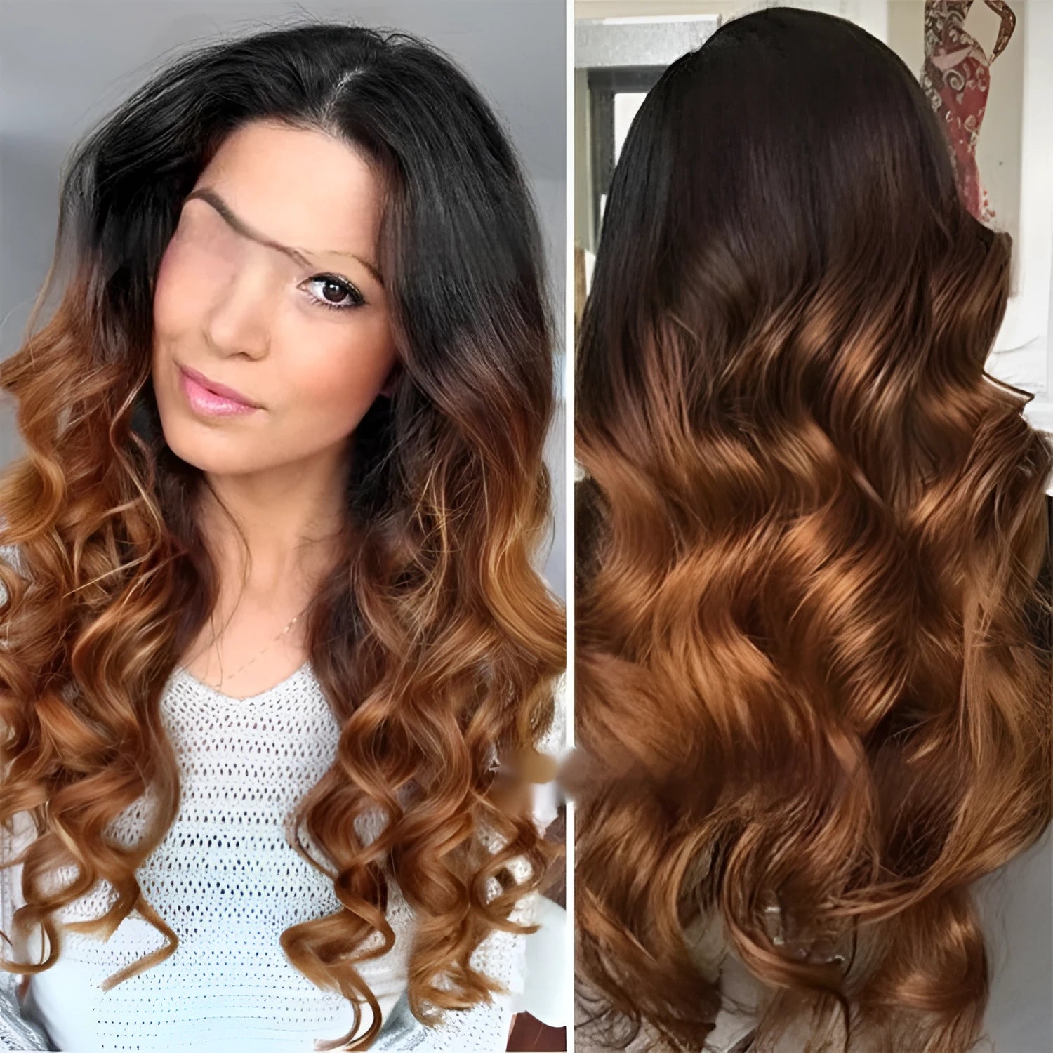 Real human hair lace front gradient wig in Ruili style shown at various lengths