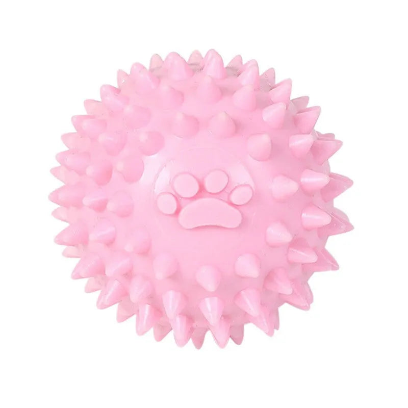 Blue TPR rubber dog chewing ball with footprint texture for tooth cleaning, 6cm diameter